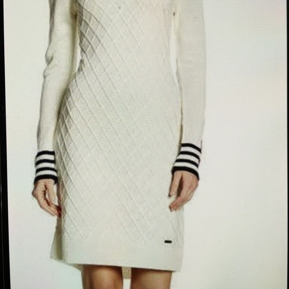 Tommy Hilfiger Womens Size M Long Sleeve Textured Knit Sweater Dress Cream - Picture 2 of 15